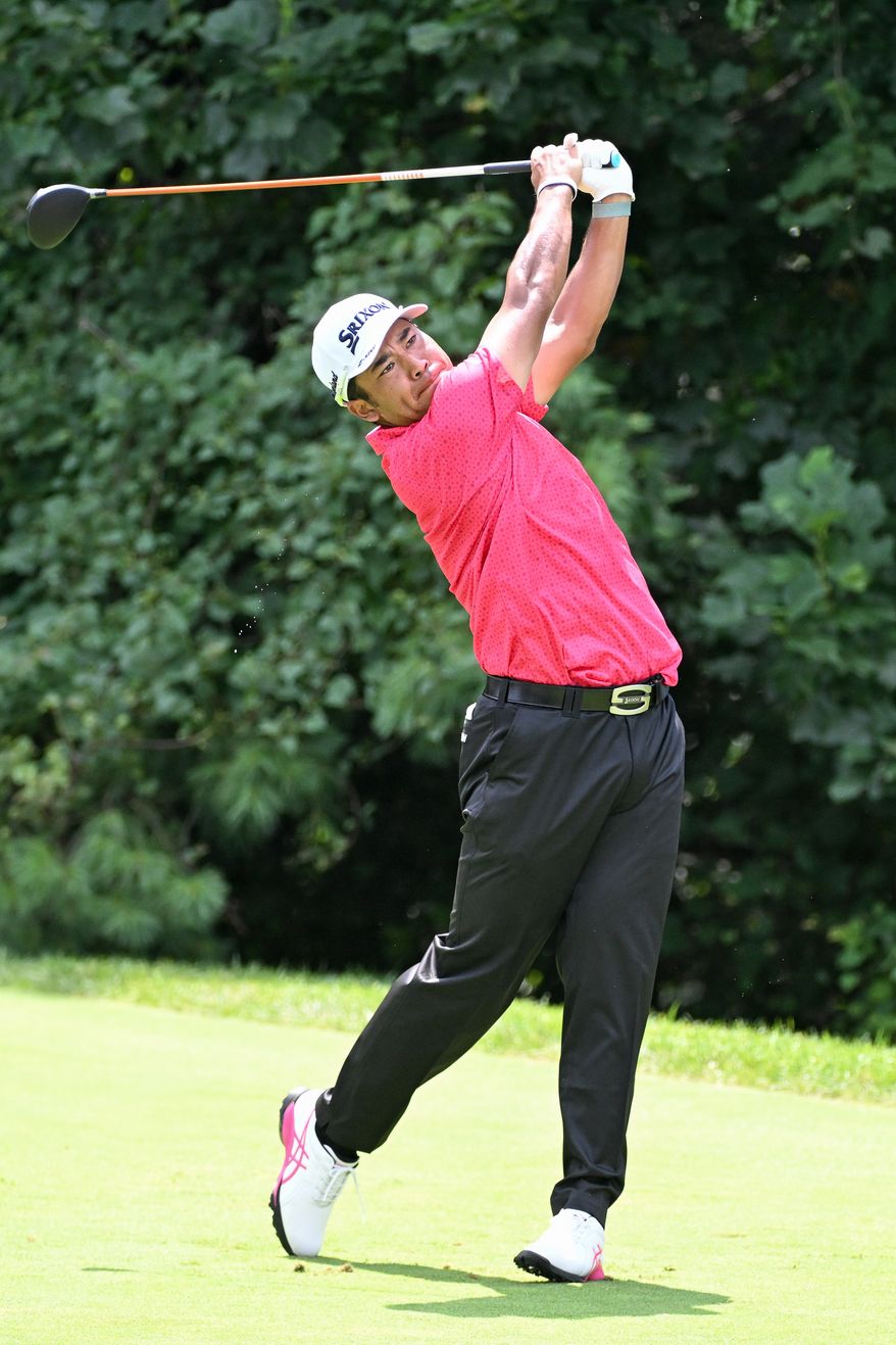 Hideki Matsuyama hitting his tee shot on the 8th hole during the second round of the BMW Championship at Caves Valley Golf Club in Owings Mills, MD, August 15, 2025 (Photo by All-Pro Reels for the Washington Times)