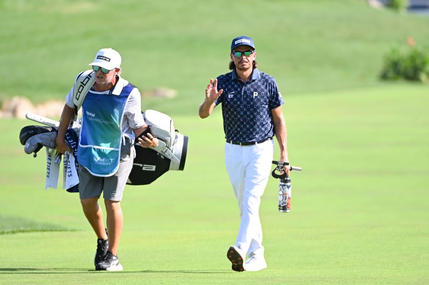 Rickie Fowler walking up the 18th fairway during the third round of the BMW Championship at Caves Valley Golf Club in Owings Mills, MD, August 16, 2025 (Photo by All-Pro Reels for the Washington Times)