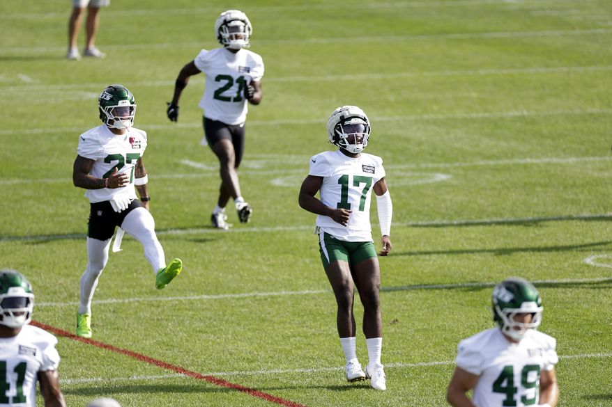 FILE - New York Jets cornerback Kris Boyd takes part in an NFL football training camp, July 23, 2025, in Florham Park, N.J. (AP Photo/Adam Hunger, File)