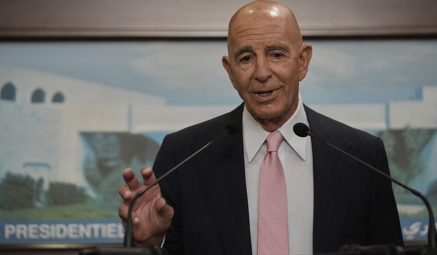 U.S. Ambassador to Turkey and Special Envoy to Syria Tom Barrack, speaks during a press conference after his meeting with Lebanese President Joseph Aoun at the presidential palace, in Baabda, east of Beirut, Lebanon, Monday, Aug. 18, 2025. (AP Photo/Hussein Malla)