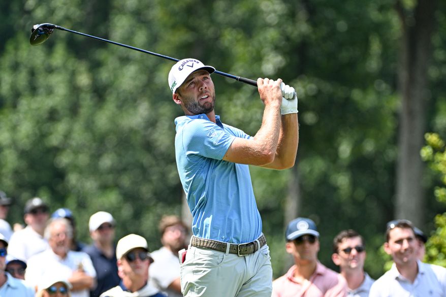 Sam Burns hitting his drive on the second hole during the final round of the BMW Championship at Caves Valley Golf Club in Owings Mills, MD, August 17, 2025 (Photo by All-Pro Reels for the Washington Times)