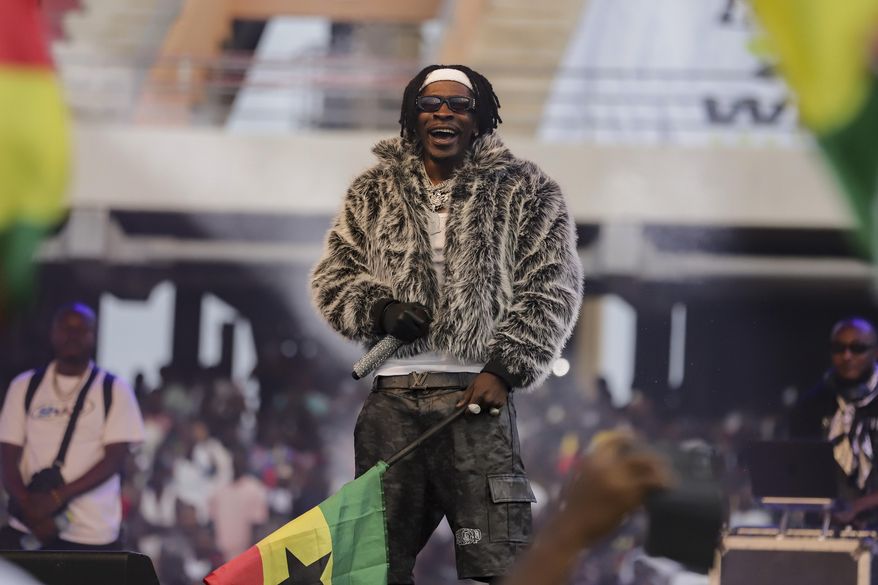Ghanaian dancehall artist Charles Nii Armah Mensah, known by his stage name Shatta Wale, performs in Accra, Ghana, Sunday, July 6, 2025. (AP Photo/Peniel Brago Amoakohene)