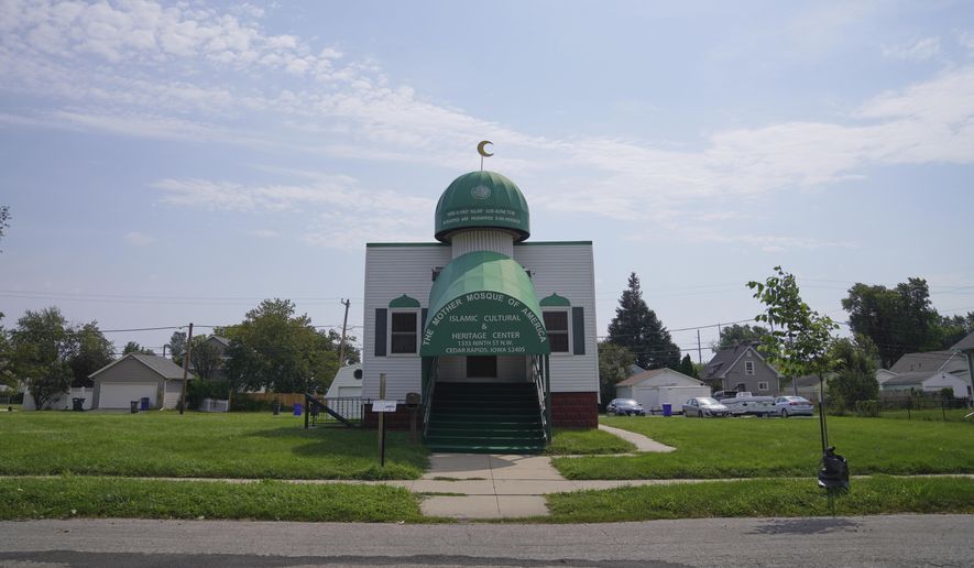 The Mother Mosque of America, completed in 1934, was the first mosque built from the ground up in the United States, seen on Friday, Aug. 8, 2025, in Cedar Rapids, Iowa. (AP Photo/Jessie Wardarski) ** FILE **