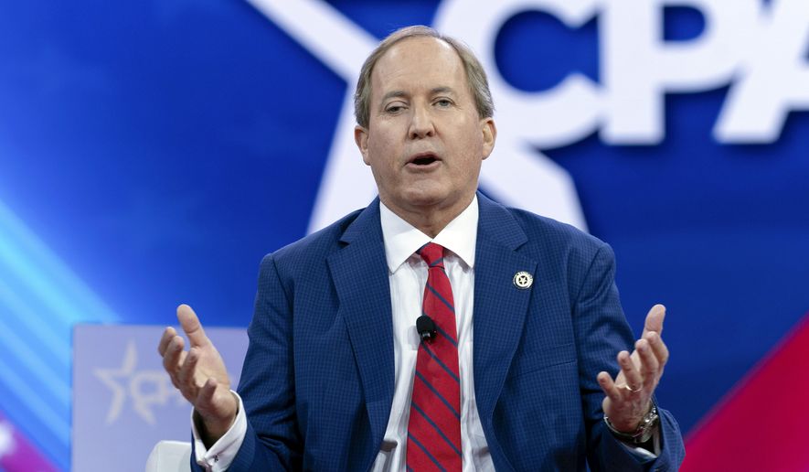 Texas Attorney General Ken Paxton speaks during the Conservative Political Action Conference, CPAC 2024, at the National Harbor in Oxon Hill, Md., Feb. 23, 2024. (AP Photo/Jose Luis Magana, File)