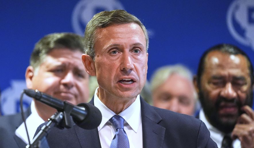 DNC Chairman Ken Martin speaks during a news conference in Aurora, Ill., Aug 5, 2025. (AP Photo/Erin Hooley, File)