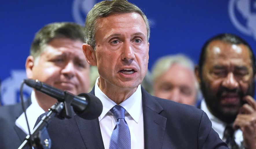 DNC Chairman Ken Martin speaks during a news conference in Aurora, Ill., Aug 5, 2025. (AP Photo/Erin Hooley, File)