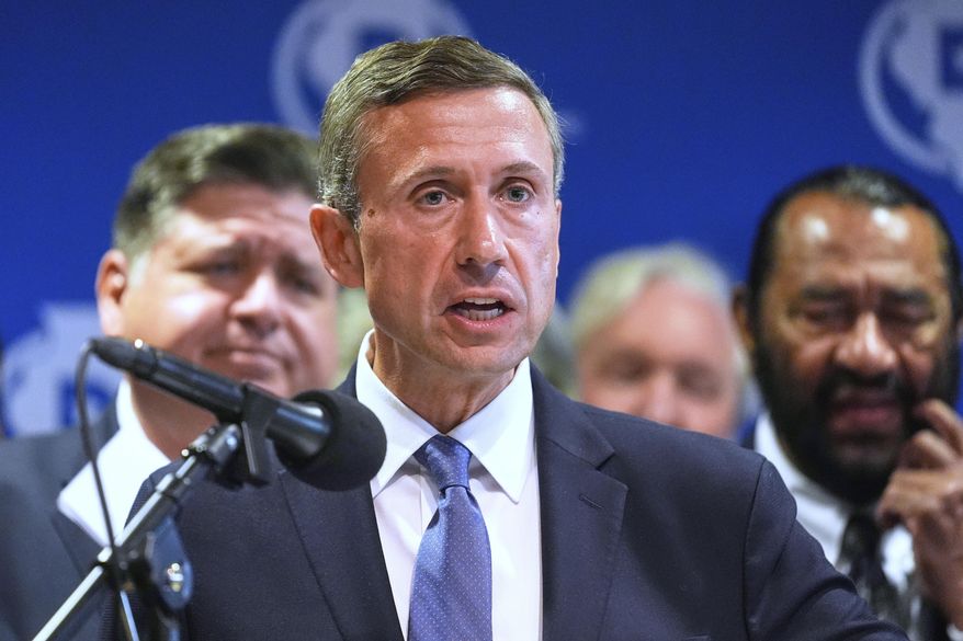 DNC Chairman Ken Martin speaks during a news conference in Aurora, Ill., Aug 5, 2025. (AP Photo/Erin Hooley, File)