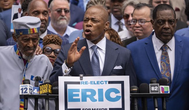 ew York Mayor Eric Adams speaks during a campaign launch rally at City Hall, Thursday, June 26, 2025, in New York. (AP Photo/Yuki Iwamura, File)