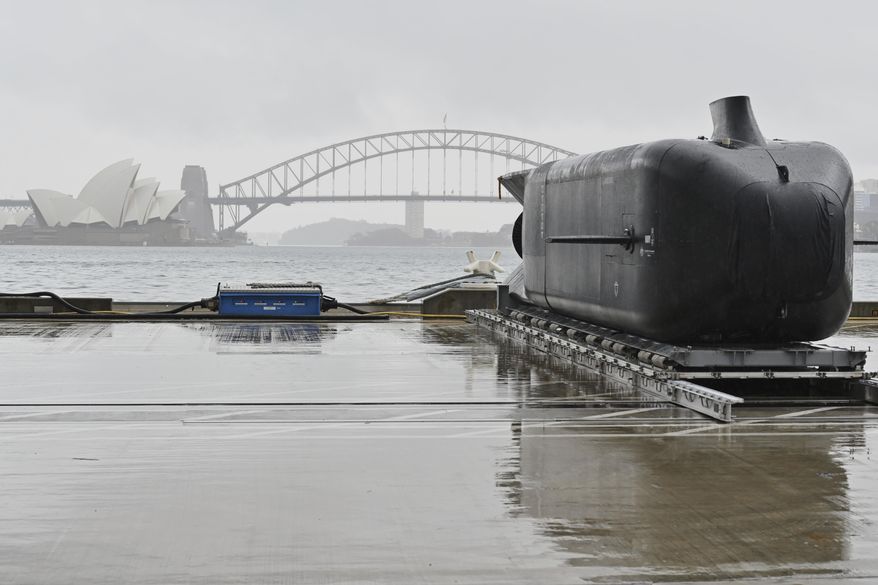 An autonomous undersea vehicle known as the Ghost Shark is seen at HMAS Kuttabul naval base in Sydney, Wednesday, Sept. 10, 2025. (Mick Tsikas/AAP Image via AP)