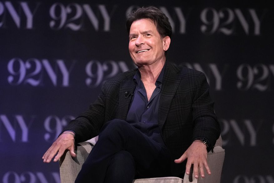 Charlie Sheen discusses his book "The Book of Sheen" at the 92nd Street Y on Monday, Sept. 8, 2025, in New York. (Photo by Charles Sykes/Invision/AP)