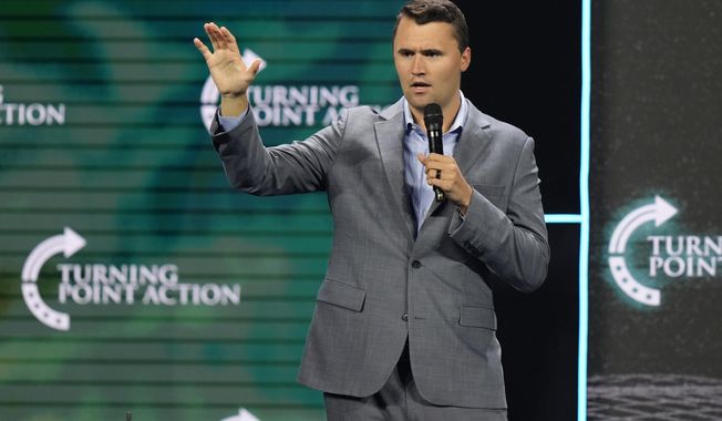 FILE - Turning Point USA Founder Charlie Kirk speaks at The Believers' Summit 2024 at a Turning Point Action event in West Palm Beach, Fla., July 26, 2024. (AP Photo/Lynne Sladky, File)