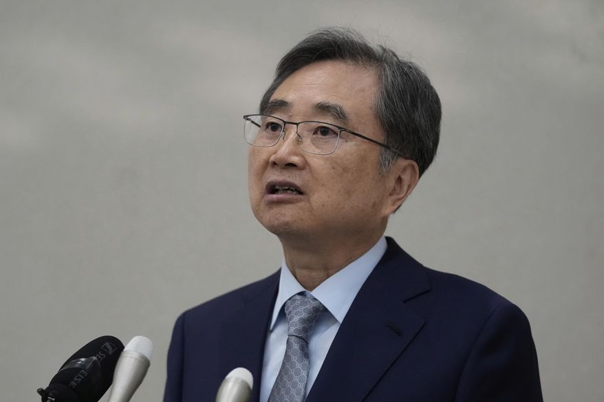 South Korean Foreign Minister Cho Hyun speaks to the media after returning from Washington at the Incheon International Airport in Incheon, South Korea, Friday, Sept. 12, 2025. (AP Photo/Ahn Young-joon) **FILE**