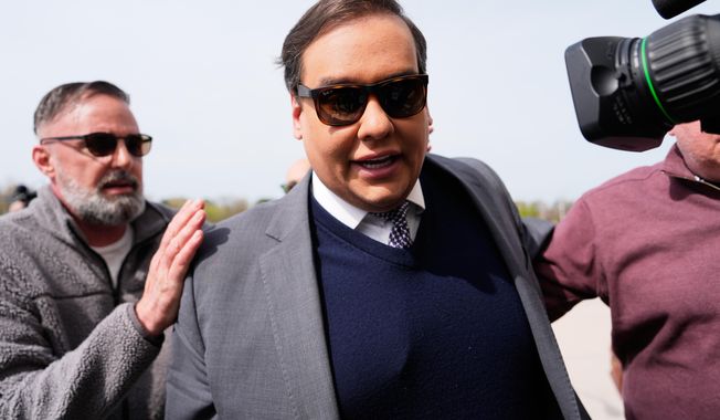 FILE - Former U.S. Rep. George Santos arrives at federal court for sentencing, April 25, 2025, in Central Islip, N.Y. (AP Photo/Julia Demaree Nikhinson, File)
