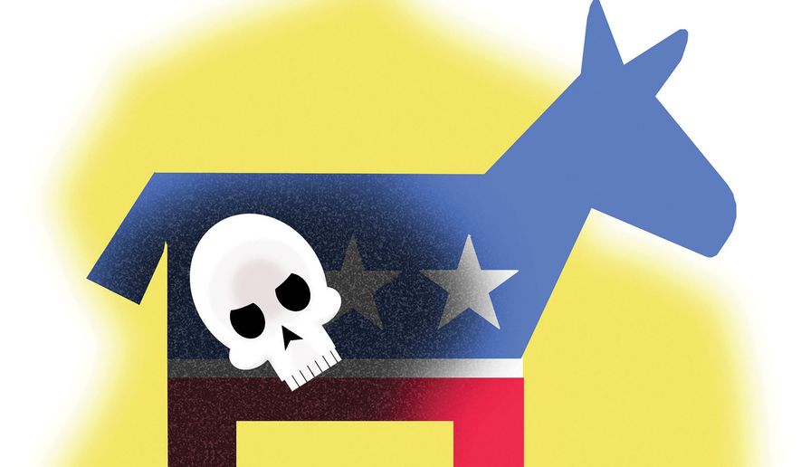 Democratic Party and radical left-wing ideology illustration by Alexander Hunter/The Washington Times