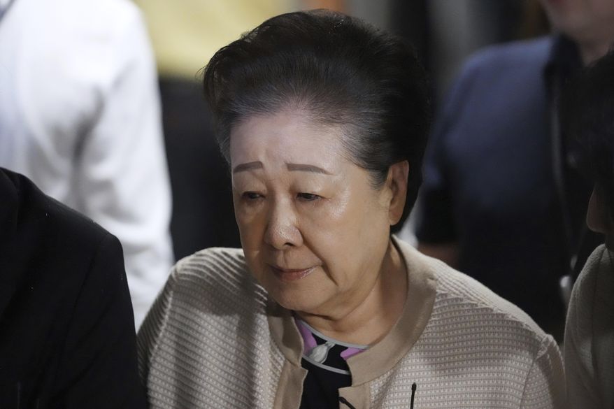 Dr. Hak Ja Han Moon, the leader of South Korea's Unification Church, arrives at a special prosecutor's office in Seoul, South Korea, Wednesday, Sept. 17, 2025. (AP Photo/Lee Jin-man) ** FILE **
