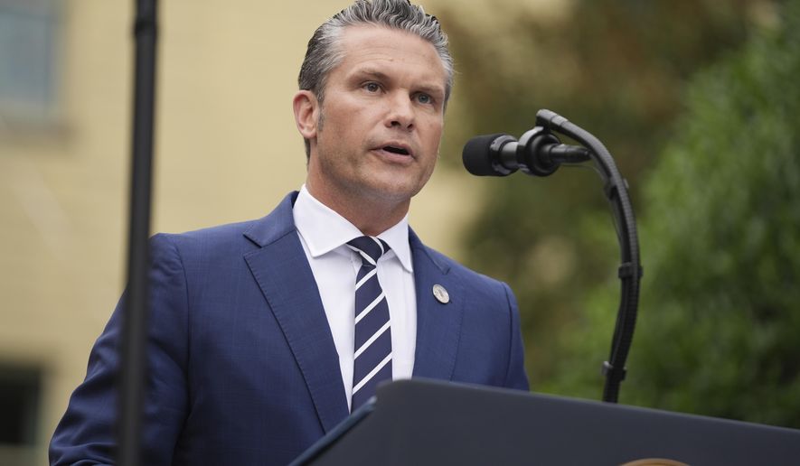 Defense Secretary Pete Hegseth speaks during a ceremony to commemorate the 24th anniversary of the 9/11 attacks, Thursday, Sept. 11, 2025, at the Pentagon in Washington. (AP Photo/Evan Vucci)