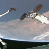 This image provided by NASA shows Northrop Grumman's newly arrived cargo capsule at the International Space Station on Thursday, Sept. 18, 2025. (NASA via AP) ** FILE **