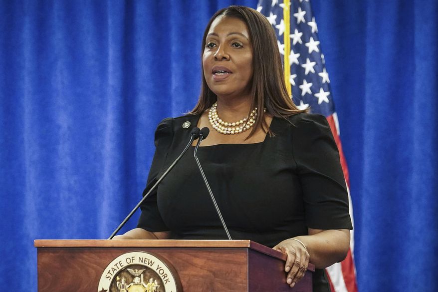 New York Attorney General Letitia James speaks in New York on Feb. 16, 2024. (AP Photo/Bebeto Matthews) **FILE**