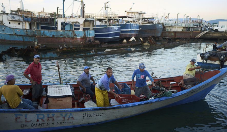 Fishermen arrive at the port in Cumana, capital of Venezuela's Sucre state, Monday, Sept. 15, 2025. (AP Photo/Ariana Cubillos)