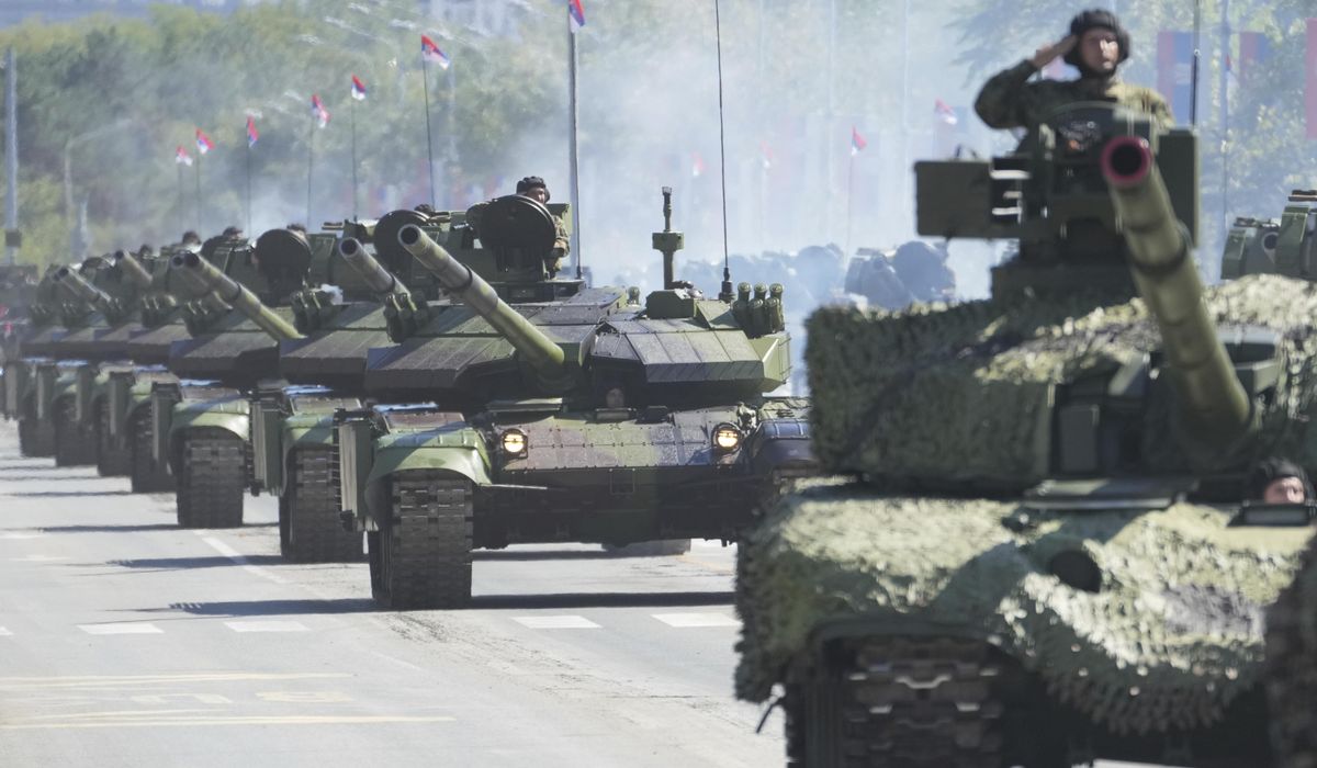 NextImg:Serbia stages a large military parade to showcase tanks, jets and missile systems