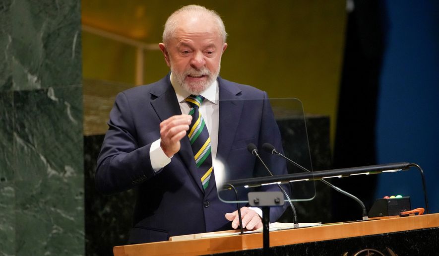 Brazil President Luiz Inácio Lula da Silva addresses the 80th session of the United Nations General Assembly, Tuesday, Sept. 23, 2025, at U.N. headquarters. (AP Photo/Angelina Katsanis)