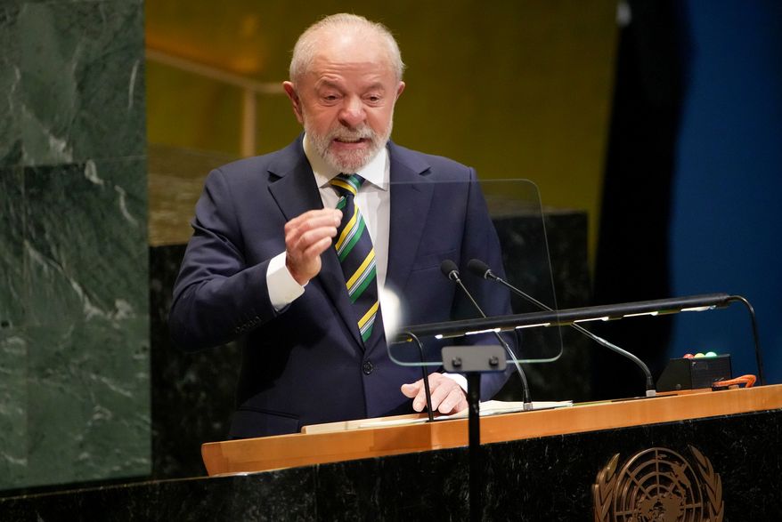 Brazil President Luiz Inácio Lula da Silva addresses the 80th session of the United Nations General Assembly, Tuesday, Sept. 23, 2025, at U.N. headquarters. (AP Photo/Angelina Katsanis)