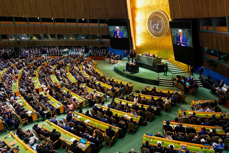 President Donald Trump address the 80th session of the United Nations General Assembly, Tuesday, Sept. 23, 2025, at U.N. headquarters. (AP Photo/Yuki Iwamura)