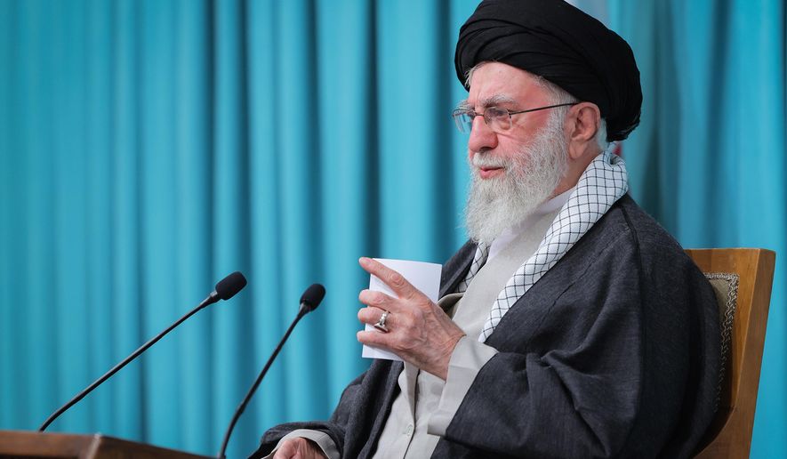 In this photo released on Tuesday, Sept. 23, 2025, by an official website of the office of the Iranian supreme leader, Supreme Leader Ayatollah Ali Khamenei speaks in a televised speech. (Office of the Iranian Supreme Leader via AP)
