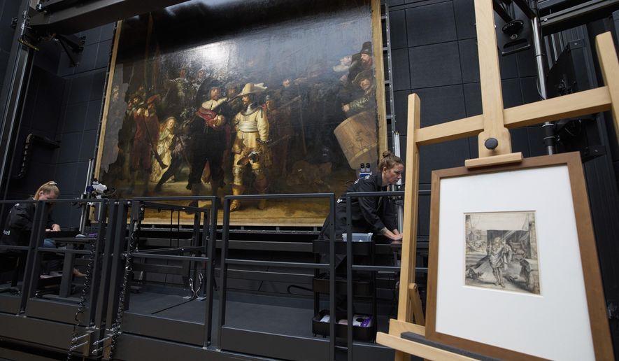 The 17th century drawing by Dutch artist Adriaen van de Venne which inspired Rembrandt when painting a dog in the Night Watch, is shown on an easel at the Rijksmuseum in Amsterdam, Netherlands, Tuesday, Sept. 23, 2025. (AP Photo/Peter Dejong)