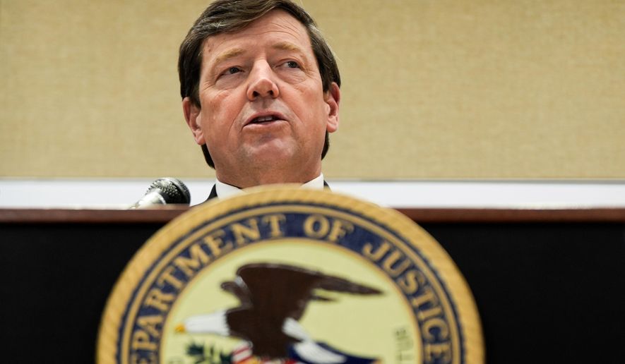 FILE - U.S. Attorney Edward R. Martin Jr. speaks at a news conference, May 13, 2025, in Washington. (AP Photo/Julia Demaree Nikhinson, File)