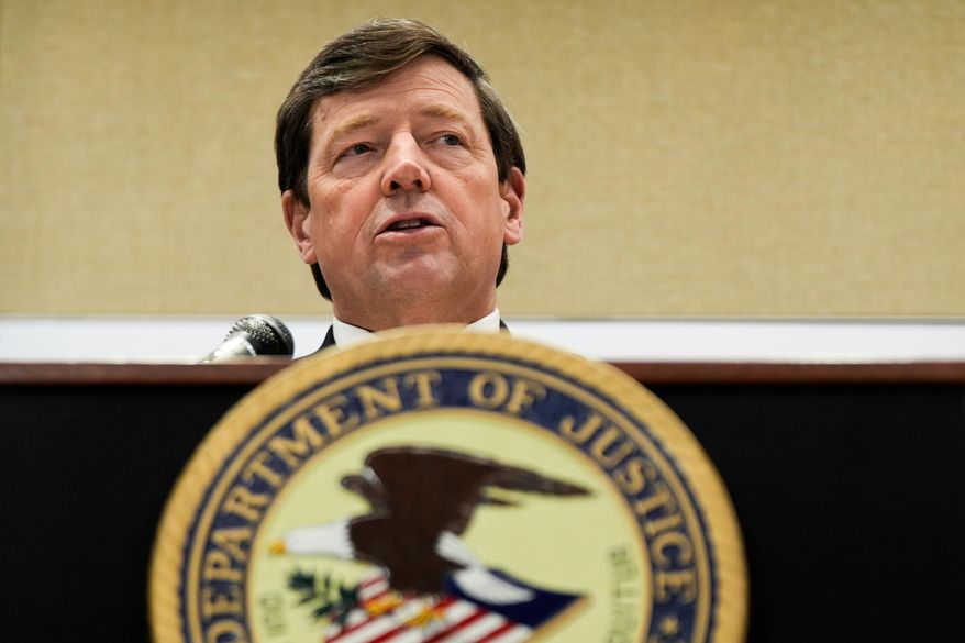 FILE - U.S. Attorney Edward R. Martin Jr. speaks at a news conference, May 13, 2025, in Washington. (AP Photo/Julia Demaree Nikhinson, File)