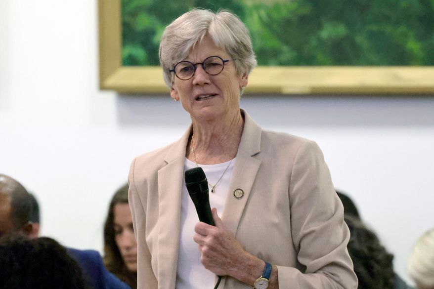 Rep. Marcia Morey, D-Durham, speaks as a bill is debated that was proposed in response to the murder of Ukrainian Iryna Zarutska during a North Carolina legislative session, Tuesday, Sept. 23, 2025, in Raleigh, N.C. (AP Photo/Chris Seward)