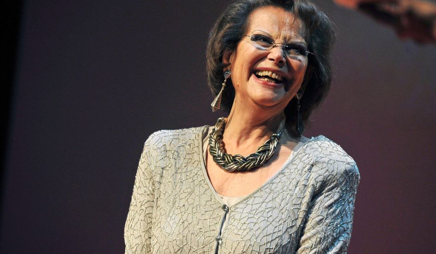 FILE - Italian actress Claudia Cardinale appears at the Prix Lumieres awards ceremony in Paris on Jan. 18, 2013. (AP Photo/Zacharie Scheurer, File)