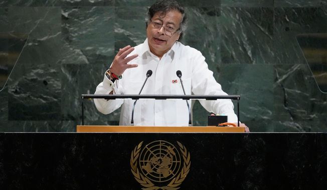 President of Colombia Gustavo Petro Urrego addresses the 80th session of the United Nations General Assembly, Tuesday, Sept. 23, 2025, at U.N. headquarters. (AP Photo/Pamela Smith)
