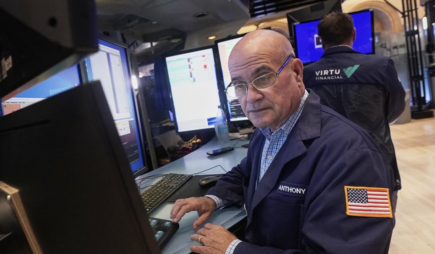 Trader Anthony Confusione works on the floor of the New York Stock Exchange, Wednesday, Sept. 17, 2025. (AP Photo/Richard Drew)
