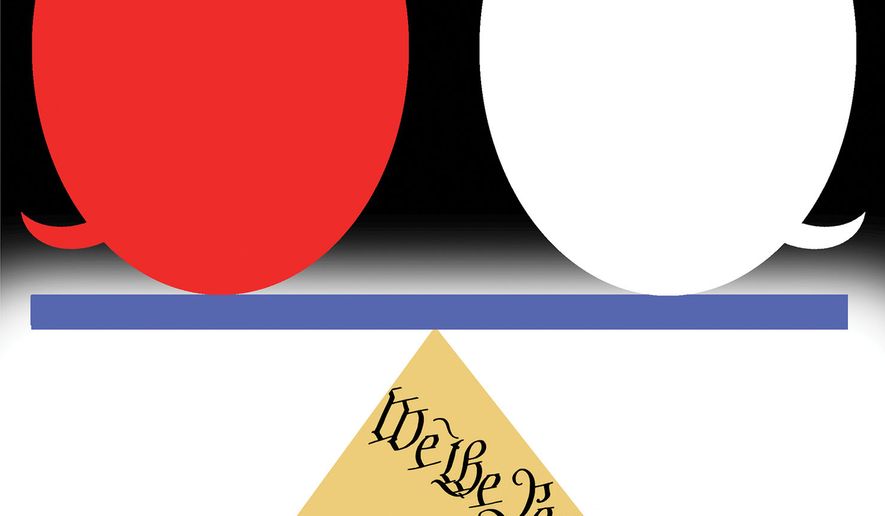 Hate speech and freedom of speech in the U.S Constitution illustration by Alexander Hunter/The Washington Times