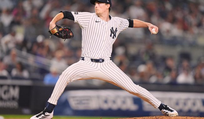 New York Yankees' Max Fried pitches during the fifth inning of a baseball game against the Chicago White Sox Wednesday, Sept. 24, 2025, in New York. (AP Photo/Frank Franklin II)