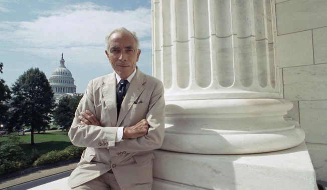 FILE - Sen. Claiborne Pell, D-R.I., is shown at Capitol Hill in Washington on Sept. 15, 1991. (AP Photo/Marcy Nighswander, file)