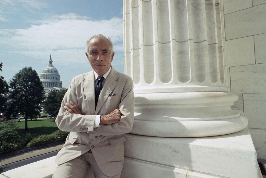 FILE - Sen. Claiborne Pell, D-R.I., is shown at Capitol Hill in Washington on Sept. 15, 1991. (AP Photo/Marcy Nighswander, file)