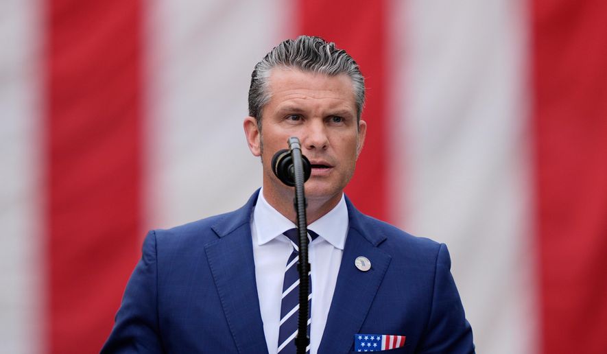 Defense Secretary Pete Hegseth speaks during a ceremony at the Pentagon to commemorate the 24rd anniversary of the 9/11 attacks, Sept. 11, 2025, in Washington. (AP Photo/Julia Demaree Nikhinson, File)