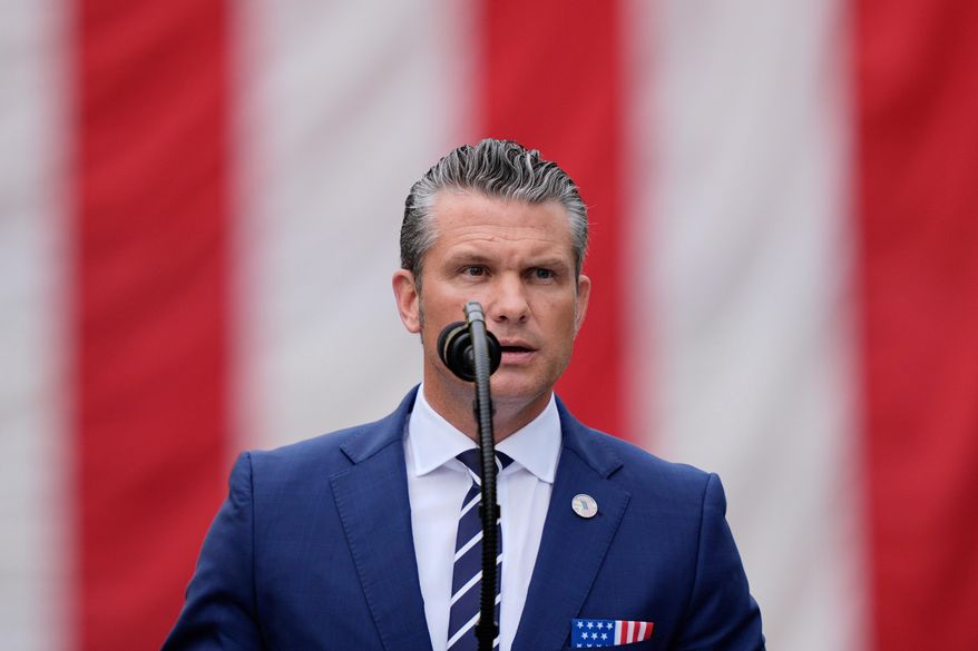 Defense Secretary Pete Hegseth speaks during a ceremony at the Pentagon to commemorate the 24rd anniversary of the 9/11 attacks, Sept. 11, 2025, in Washington. (AP Photo/Julia Demaree Nikhinson, File)