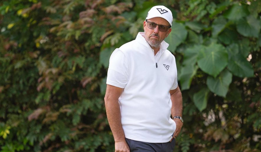 Captain Phil Mickelson of HyFlyers GC waits on the 11th hole during the second round of LIV Golf tournament at Hong Kong Golf Club Fanling, Saturday, March 08, 2025, in Fanling, Hong Kong. (Mateo Villalba/LIV Golf via AP, File)