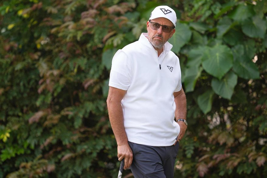 Captain Phil Mickelson of HyFlyers GC waits on the 11th hole during the second round of LIV Golf tournament at Hong Kong Golf Club Fanling, Saturday, March 08, 2025, in Fanling, Hong Kong. (Mateo Villalba/LIV Golf via AP, File)