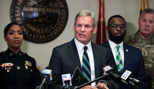 Tennessee Gov. Bill Lee speaks about the National Guard and federal agencies arriving in Memphis, Tenn., during a news conference Friday, Sept. 26, 2025. (Patrick Lantrip/Daily Memphian via AP) ** FILE **