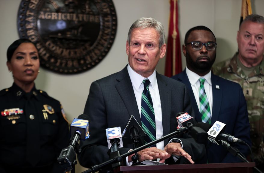 Tennessee Gov. Bill Lee speaks about the National Guard and federal agencies arriving in Memphis, Tenn., during a news conference Friday, Sept. 26, 2025. (Patrick Lantrip/Daily Memphian via AP) ** FILE **