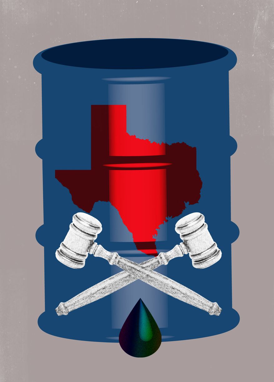 Texas oil and gas pipeline fight and the courts illustration by Linas Garsys / The Washington Times