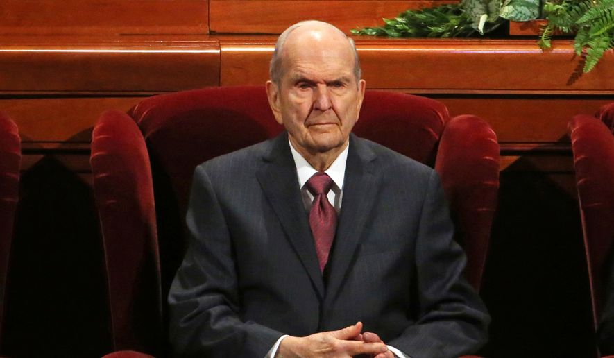 Church President Russell M. Nelson looks on during The Church of Jesus Christ of Latter-day Saints' conference on April 6, 2019, in Salt Lake City. (AP Photo/Rick Bowmer, File)