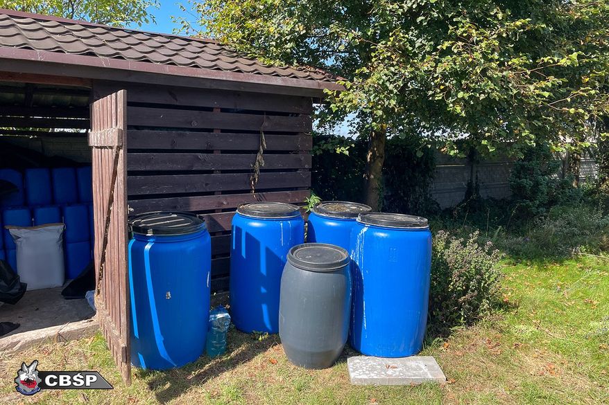 Polish law enforcement officials earlier this month raided a methamphetamine laboratory linked to the Sinaloa cartel that authorities said was operating inside a modest country villa. The seized liquid methamphetamine had an estimated street value of $1.63 million. The Police Central Bureau of Investigation (CBSP) announced the seizure also included three tons of chemicals used in the process of creating the synthetic drug. (Central Police Bureau of Investigation photo)