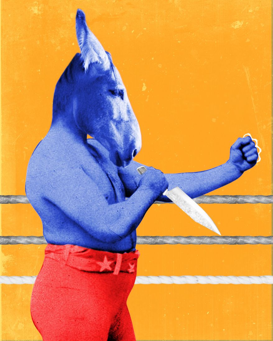 Democrats and political violence illustration by Linas Garsys / The Washington Times