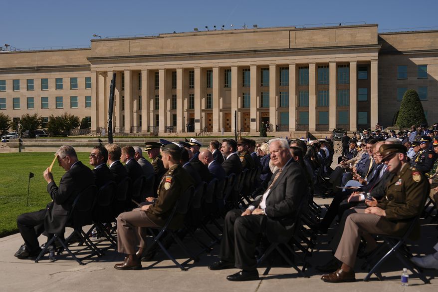 The Pentagon is seen during the POW/MIA National Recognition Day Ceremony, Friday, Sept. 19, 2025, in Washington. (AP Photo/Julia Demaree Nikhinson)